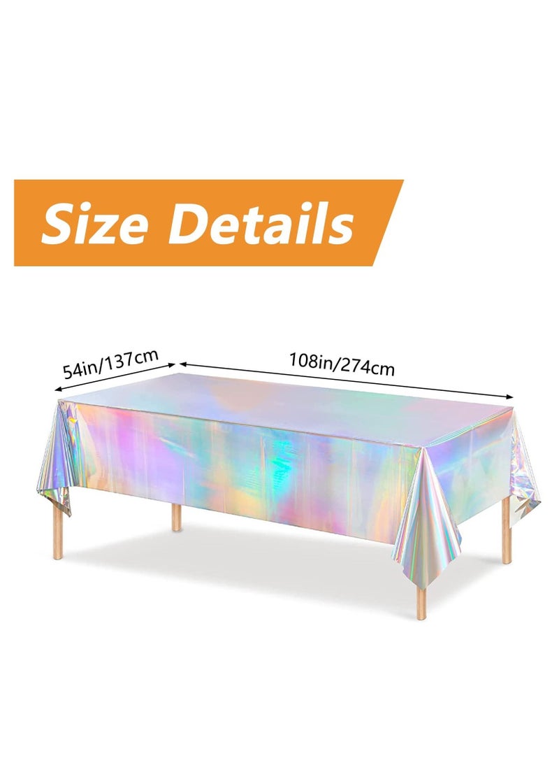 3 Pack Iridescence Plastic Tablecloths Shiny Disposable Rectangle Table Covers Iridescent Table Cloth for Wedding Party Birthday Baby Shower Decoration 54" x 108"