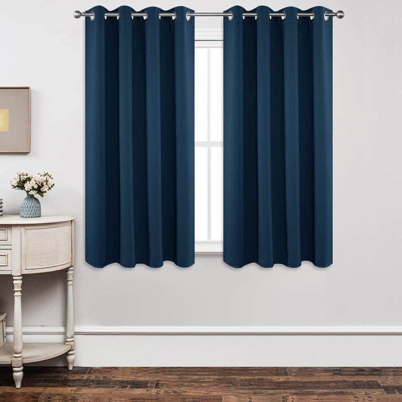 Joydeco Blackout Curtains 63 Inch Length 2 Panels Set Thermal Insulated Long Curtains Drapes 2 Burg Room Darkening Grommet Drapes for Living Room Bedroom Window W52 x L63 Inch Navy Blue