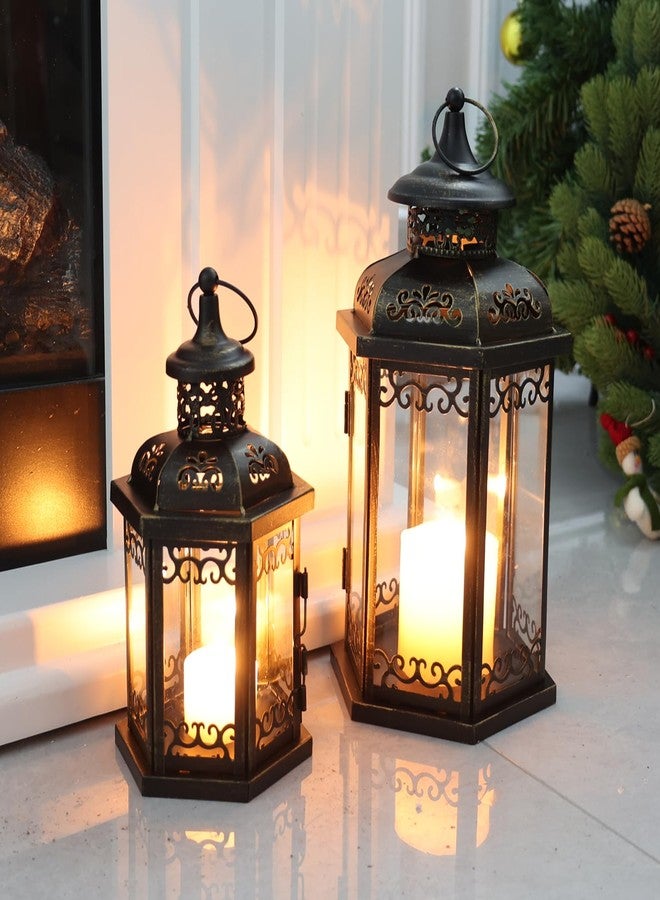 DECORKEY Large Lantern Decorative Outdoor & Indoor, Set of 2 (15’’&11’’) Metal Candle Lanterns Decor, Vintage Hanging Candle Holder for Front Porch Patio Wedding Farmhouse Home, Spring Decoration - Image 2
