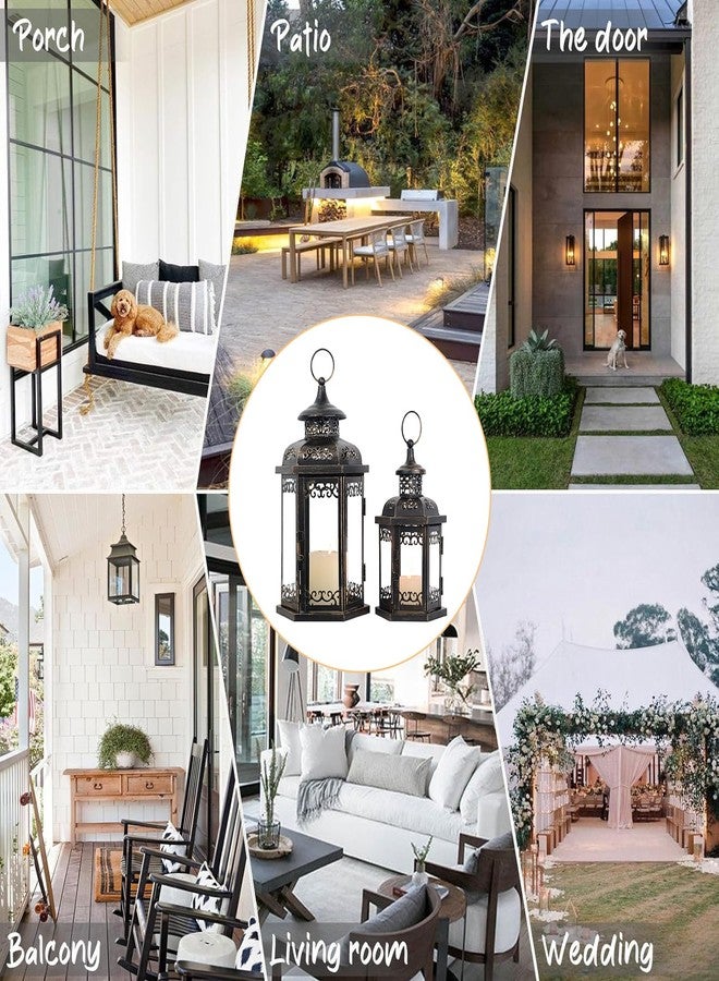DECORKEY Large Lantern Decorative Outdoor & Indoor, Set of 2 (15’’&11’’) Metal Candle Lanterns Decor, Vintage Hanging Candle Holder for Front Porch Patio Wedding Farmhouse Home, Spring Decoration - Image 3