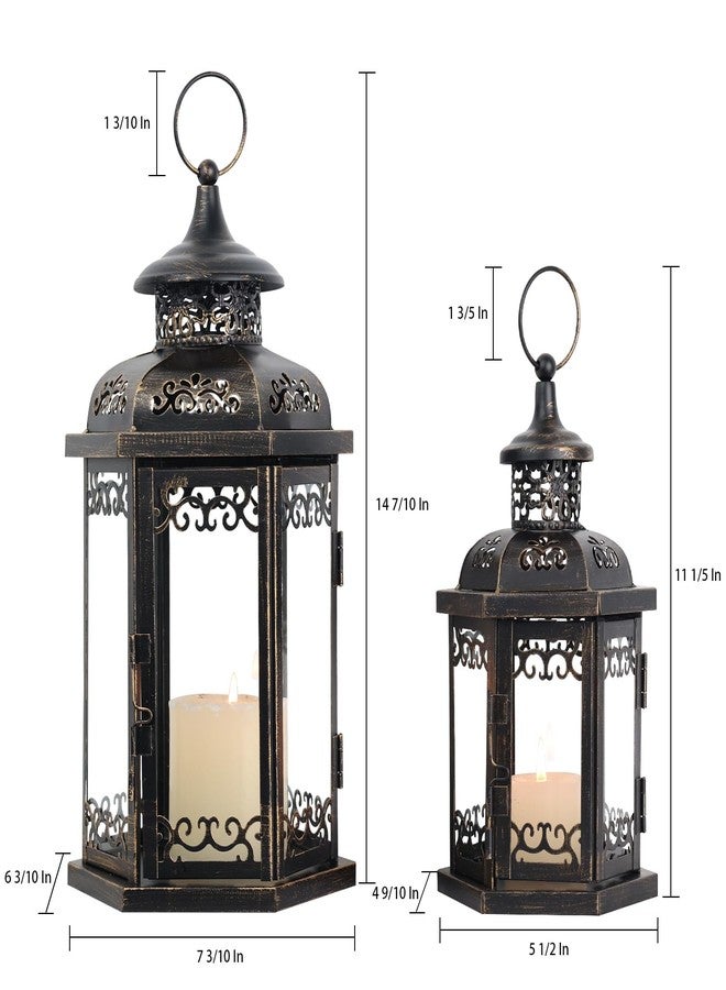 DECORKEY Large Lantern Decorative Outdoor & Indoor, Set of 2 (15’’&11’’) Metal Candle Lanterns Decor, Vintage Hanging Candle Holder for Front Porch Patio Wedding Farmhouse Home, Spring Decoration - Image 5