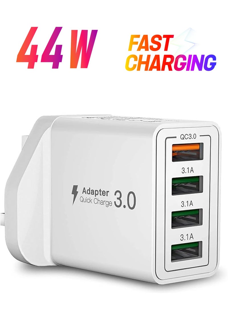 Aioneus - USB Charger, 4-Port USB Fast Charger Plug with 44W Intelligent Quick Charge 3.0 Charger Adapter, Multi USB Charging Block for iPhone 14 13 12 11 Pro Max XS 8 7 6s,Samsung S21 S20 S10 S9 S8 - Image 1