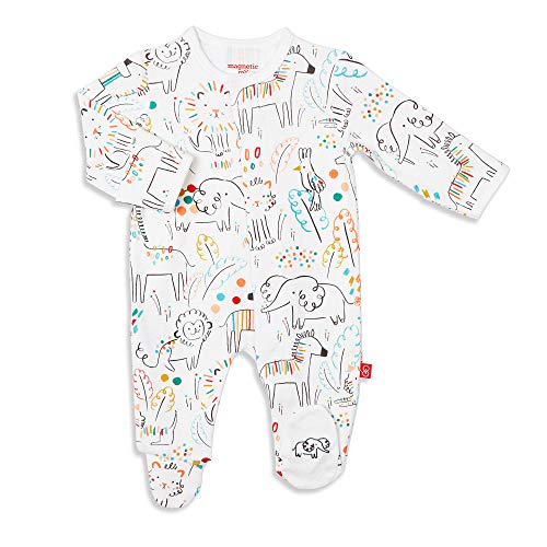 Magnetic Me 100% Organic Cotton Magnetic Baby Footie Pajamas | Super Soft Cotton Fabric | Pop Jungle | 6-9 Months - Image 1