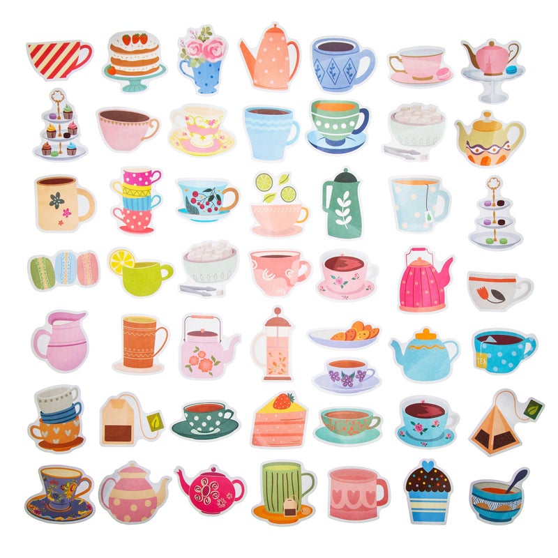 Cleverplay 100 Pack Tea Stickers, Floral Tea Time Party Favors, Birthday Decorations Gifts - Image 2