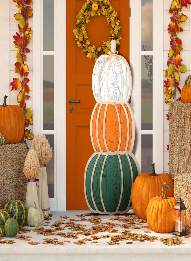 Colingmill Fall Stacked Pumpkins for Home Front Porch Decor 35 Inch Wood Fall Pumpkin Outdoor Decor Thanksgiving Harvest Farmhouse Pumpkins Sign for Yard Front Door Garden Patio Outdoor(Three-d) - Image 1