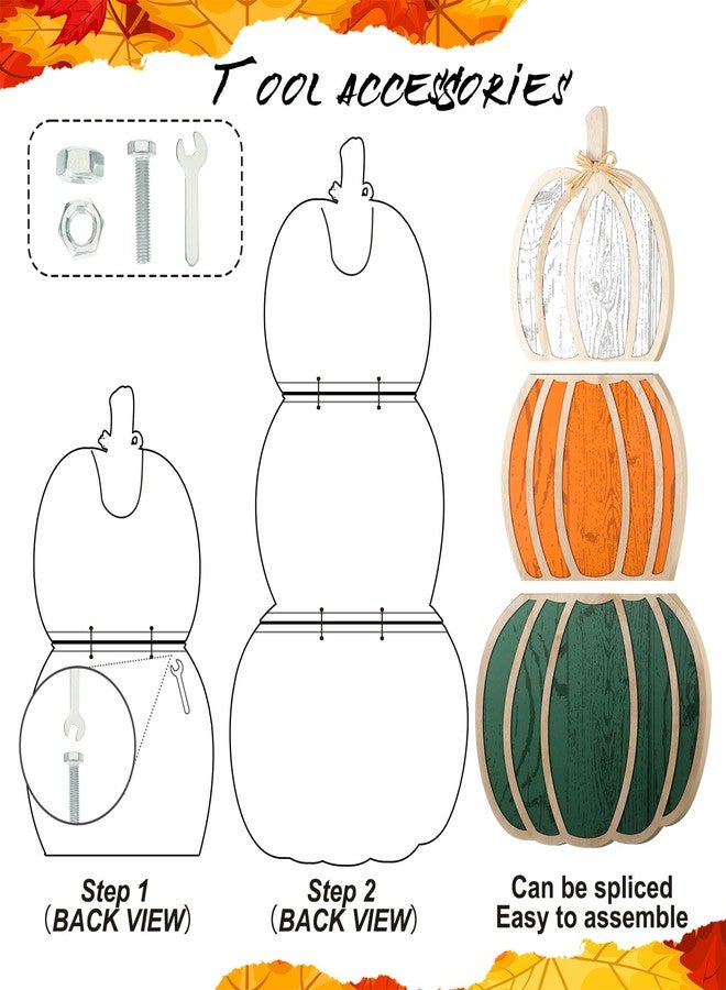 Colingmill Fall Stacked Pumpkins for Home Front Porch Decor 35 Inch Wood Fall Pumpkin Outdoor Decor Thanksgiving Harvest Farmhouse Pumpkins Sign for Yard Front Door Garden Patio Outdoor(Three-d) - Image 4