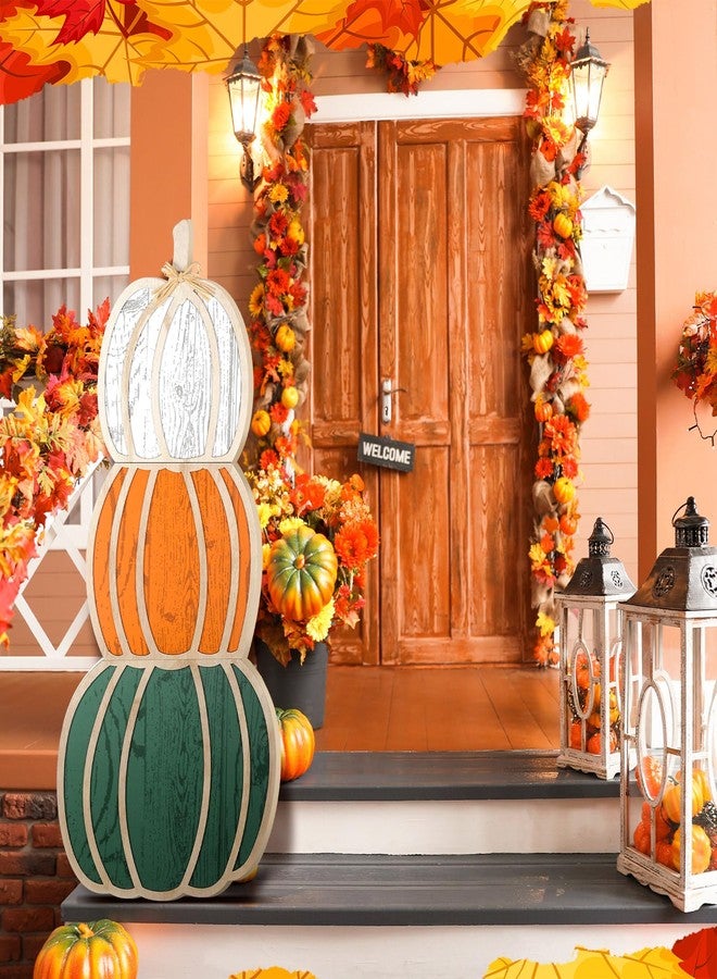 Colingmill Fall Stacked Pumpkins for Home Front Porch Decor 35 Inch Wood Fall Pumpkin Outdoor Decor Thanksgiving Harvest Farmhouse Pumpkins Sign for Yard Front Door Garden Patio Outdoor(Three-d) - Image 3
