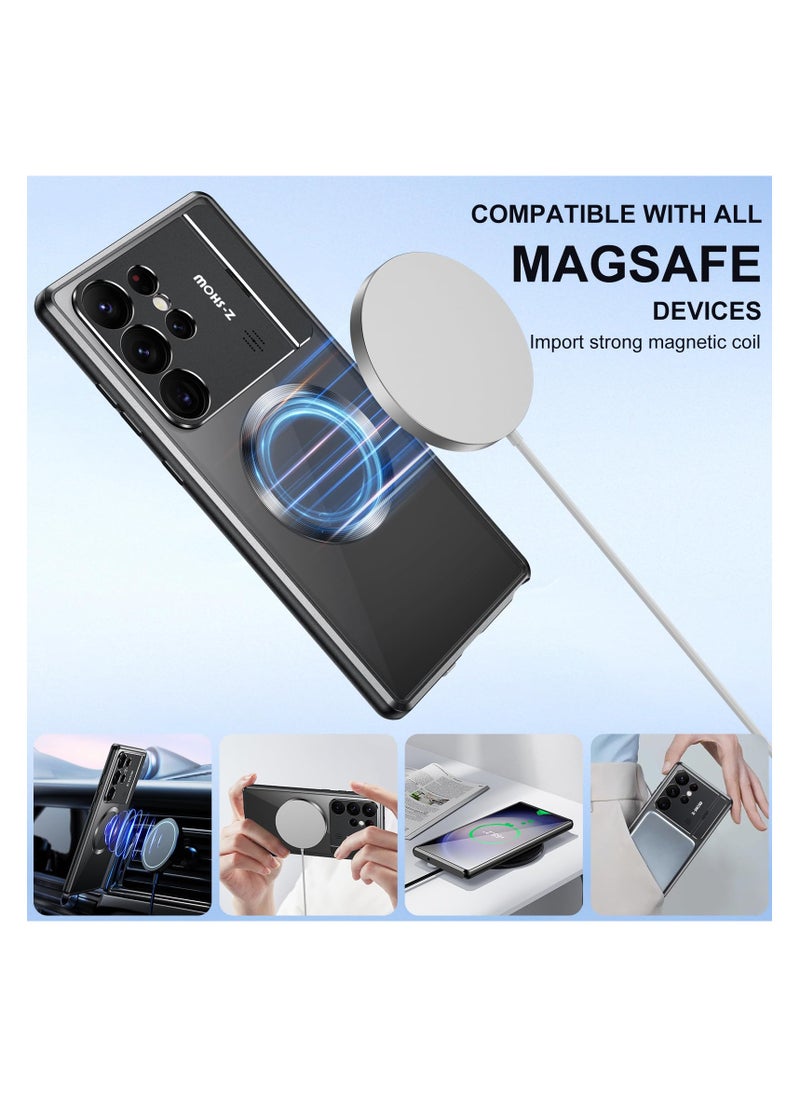 Metal Magnetic for Samsung Galaxy S23 Ultra Case,Compatible with Magsafe, Wireless Charging,Metal Bumper Frame,Metal Kickstand,Upgrade Aromatherapy (Black)Note: Not built with front screen protector