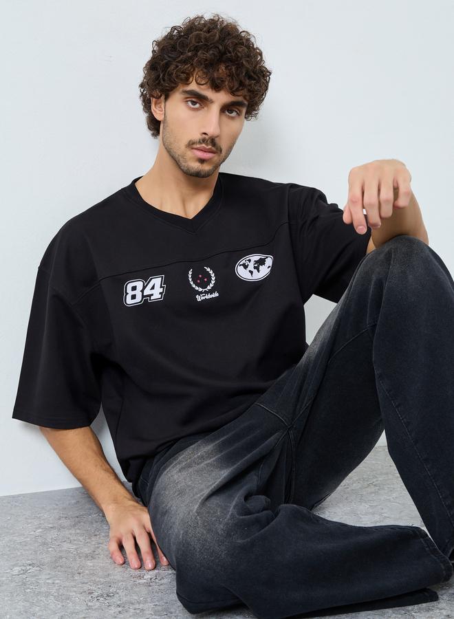 Styli Black Graphic Print Boxy Fit T-Shirt - Image 1