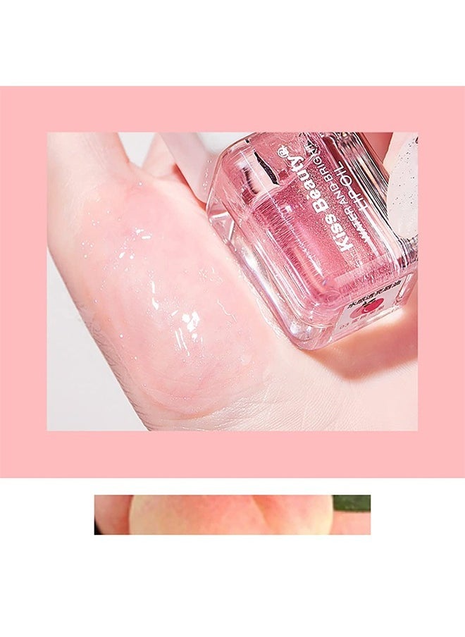 Kiss Beauty Fruit Pearlescent Plumping Lip Oil, Lip CarePearl & Shimmer Mini Lip Gloss Kit, Lip Care Hydrating Lip Gloss Tinted Lip Balm, Long Lasting & Nourishing Lip Glow Oil, Non-sticky Fresh Texture (Peach)  - Image 4