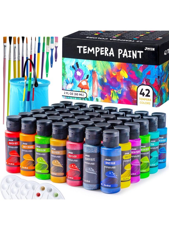 جوين مجموعة ألوان تمبرا قابلة للغسل من JOYIN للأطفال، 42 قطعة، ألوان سائلة غير سامة مع 15 فرشاة و4 لوحات ألوان - لوازم فنية للأطفال لمشاريع الفنون والحرف اليدوية، الرسم بالأصابع (2 أونصة لكل منها) - Image 1