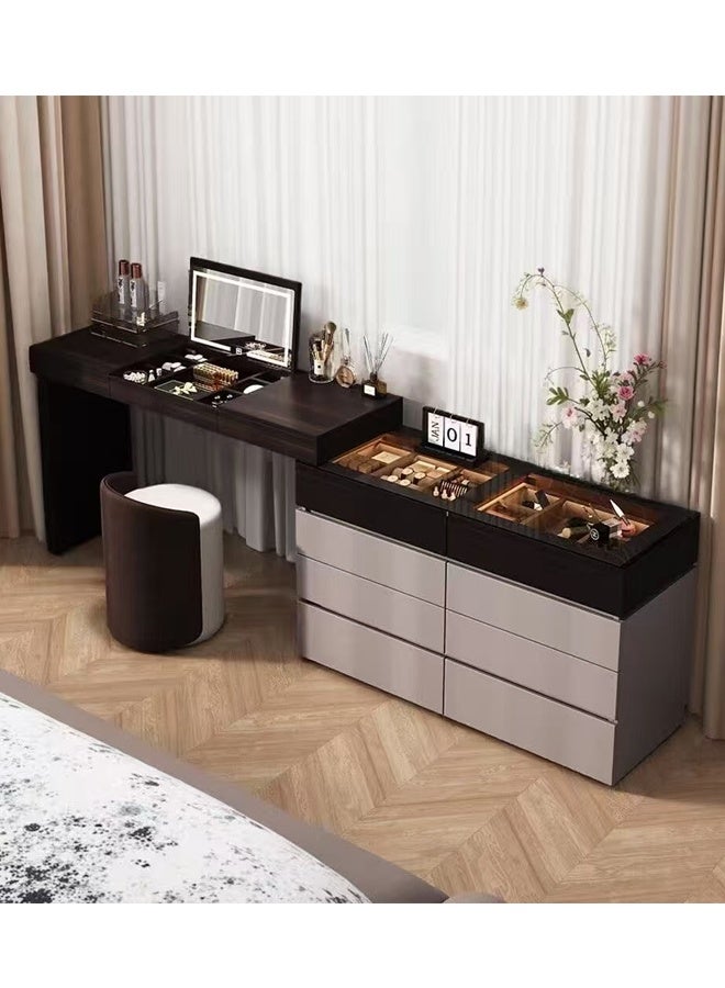 سي آند سي هوم طقم خزانة مكياج فاخرة وعصرية مع سطح منزلق، وأقسام مدمجة للمجوهرات، ونظام تنظيم متعدد الأدراج، ومنطقة مرآة مدمجة، ومناسب لمساحات تزيين غرف النوم الأنيقة 120 × 40 × 76 سم. - Image 4