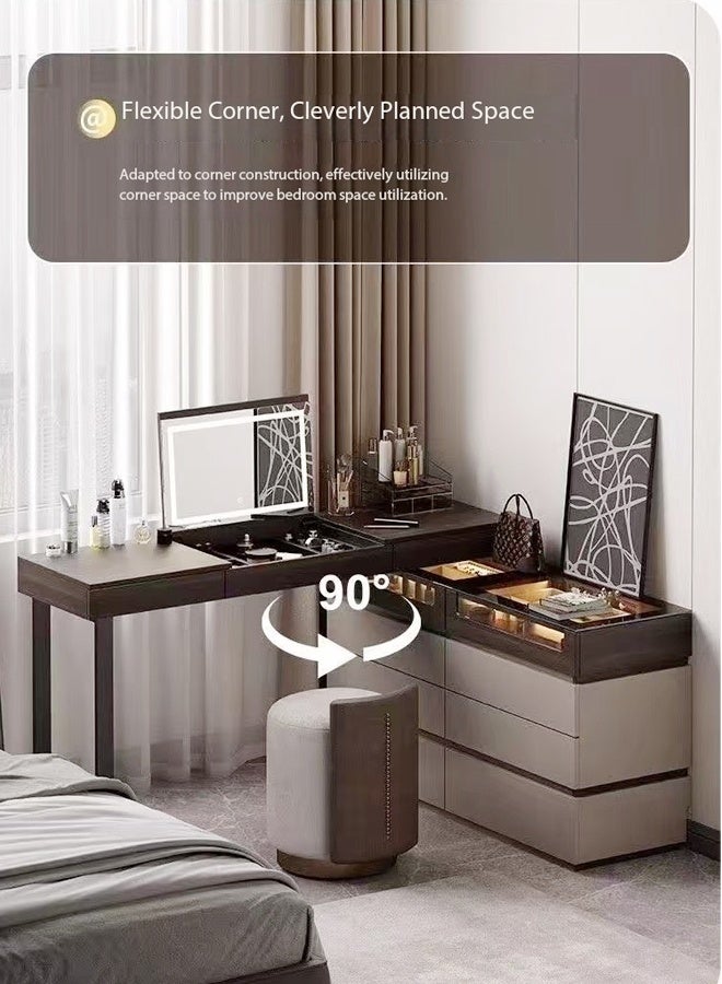 سي آند سي هوم طقم خزانة مكياج فاخرة وعصرية مع سطح منزلق، وأقسام مدمجة للمجوهرات، ونظام تنظيم متعدد الأدراج، ومنطقة مرآة مدمجة، ومناسب لمساحات تزيين غرف النوم الأنيقة 120 × 40 × 76 سم. - Image 5