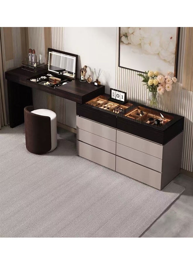 سي آند سي هوم طقم خزانة مكياج فاخرة وعصرية مع سطح منزلق، وأقسام مدمجة للمجوهرات، ونظام تنظيم متعدد الأدراج، ومنطقة مرآة مدمجة، ومناسب لمساحات تزيين غرف النوم الأنيقة 120 × 40 × 76 سم. - Image 3