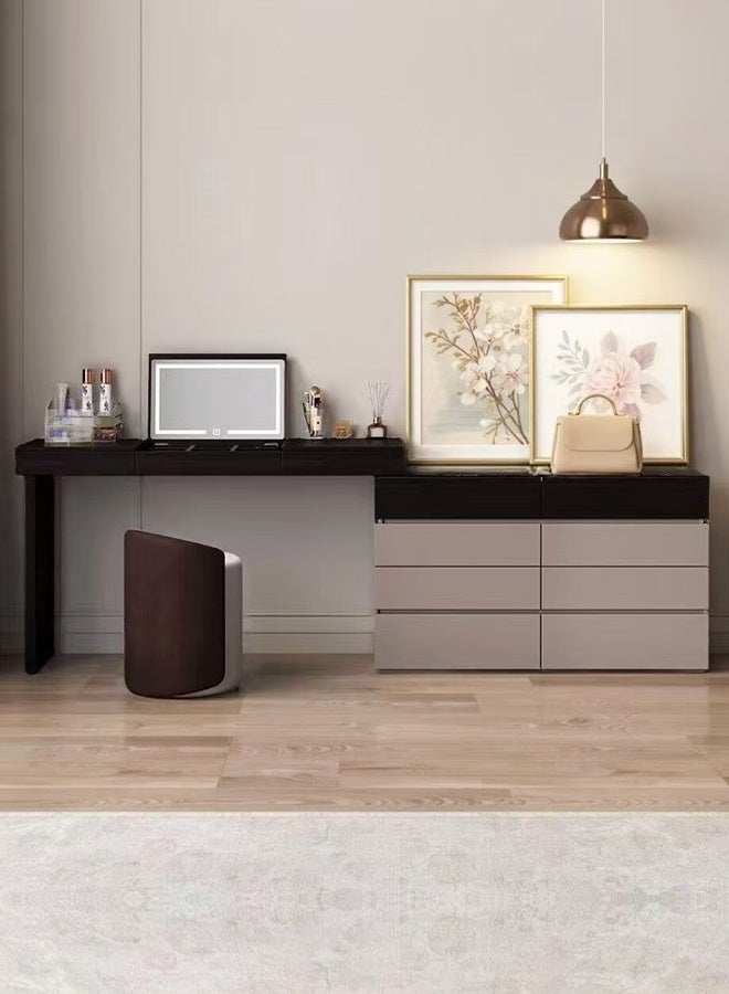 سي آند سي هوم طقم خزانة مكياج فاخرة وعصرية مع سطح منزلق، وأقسام مدمجة للمجوهرات، ونظام تنظيم متعدد الأدراج، ومنطقة مرآة مدمجة، ومناسب لمساحات تزيين غرف النوم الأنيقة 120 × 40 × 76 سم. - Image 2