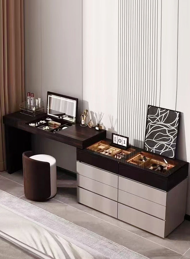 سي آند سي هوم طقم خزانة مكياج فاخرة وعصرية مع سطح منزلق، وأقسام مدمجة للمجوهرات، ونظام تنظيم متعدد الأدراج، ومنطقة مرآة مدمجة، ومناسب لمساحات تزيين غرف النوم الأنيقة 120 × 40 × 76 سم. - Image 1