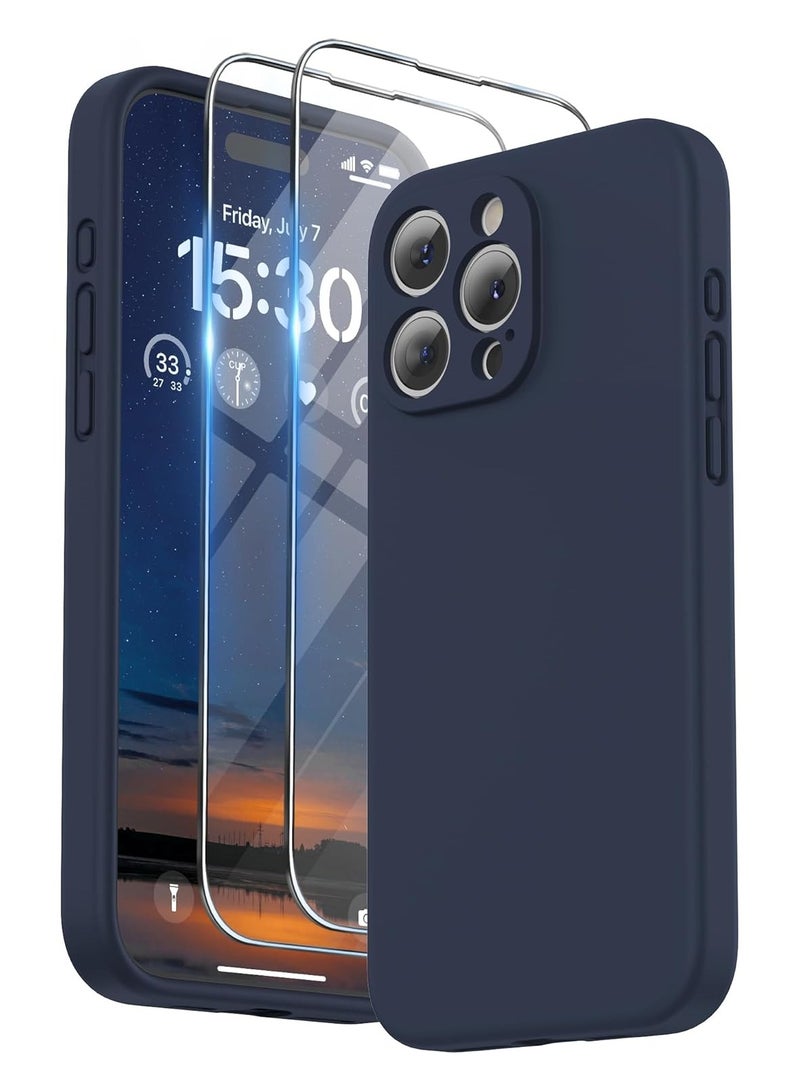 ELTRAZONE Design for iPhone 15 Pro Max Case [2 x Screen Protectors & 1 x Lanyard], Liquid Silicone Protection for Each Lens Shockproof Cover for iPhone 15 Pro Max 6.7 inch 2023, Midnight Blue - Image 1