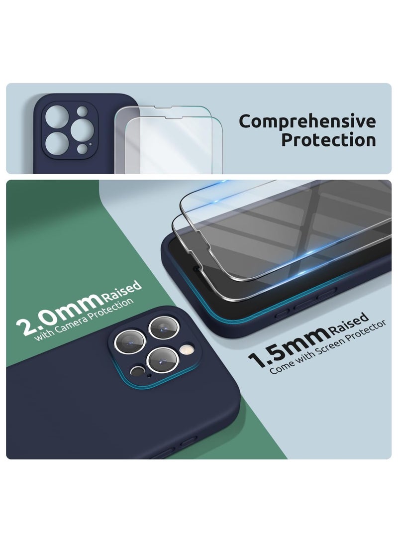 ELTRAZONE Design for iPhone 15 Pro Max Case [2 x Screen Protectors & 1 x Lanyard], Liquid Silicone Protection for Each Lens Shockproof Cover for iPhone 15 Pro Max 6.7 inch 2023, Midnight Blue - Image 3