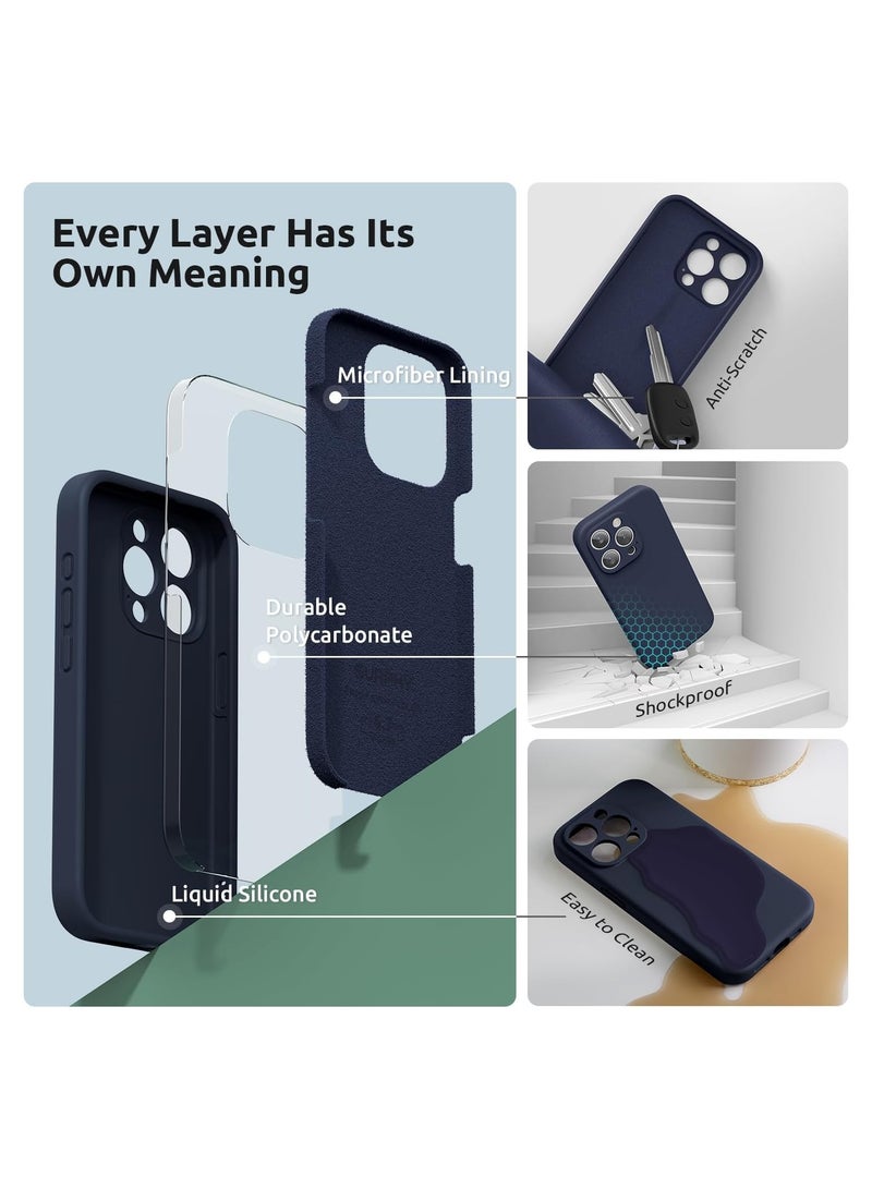 ELTRAZONE Design for iPhone 15 Pro Max Case [2 x Screen Protectors & 1 x Lanyard], Liquid Silicone Protection for Each Lens Shockproof Cover for iPhone 15 Pro Max 6.7 inch 2023, Midnight Blue - Image 4