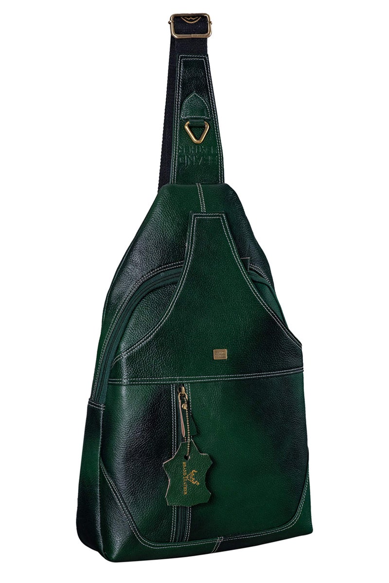 BRAND LEATHER Men's Genuine Leather Sling Shoulder Bag Travel Retro Crossbody Chest Pack Fits 11" iPad (GREEN) - Image 1