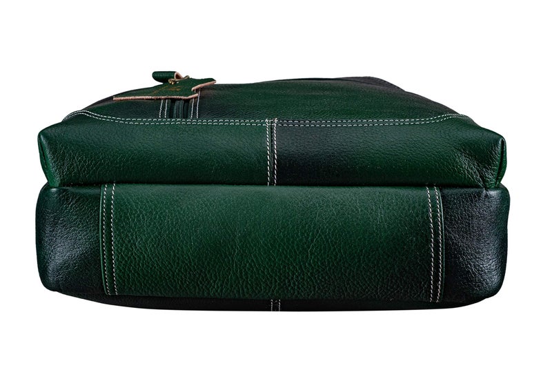 BRAND LEATHER Men's Genuine Leather Sling Shoulder Bag Travel Retro Crossbody Chest Pack Fits 11" iPad (GREEN) - Image 4