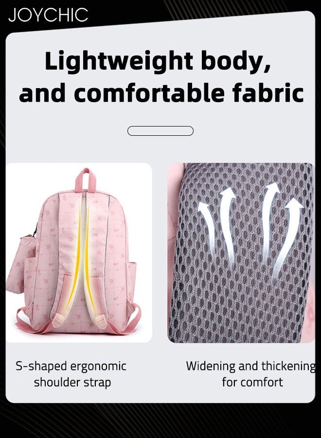 Joychic حقيبة ظهر مدرسية لطيفة مطبوعة برسومات جرافيكية مع جراب قلم رصاص وحقيبة ظهر خفيفة الوزن وسعة كبيرة تناسب مقاس 15/15.6 بوصة - Image 5