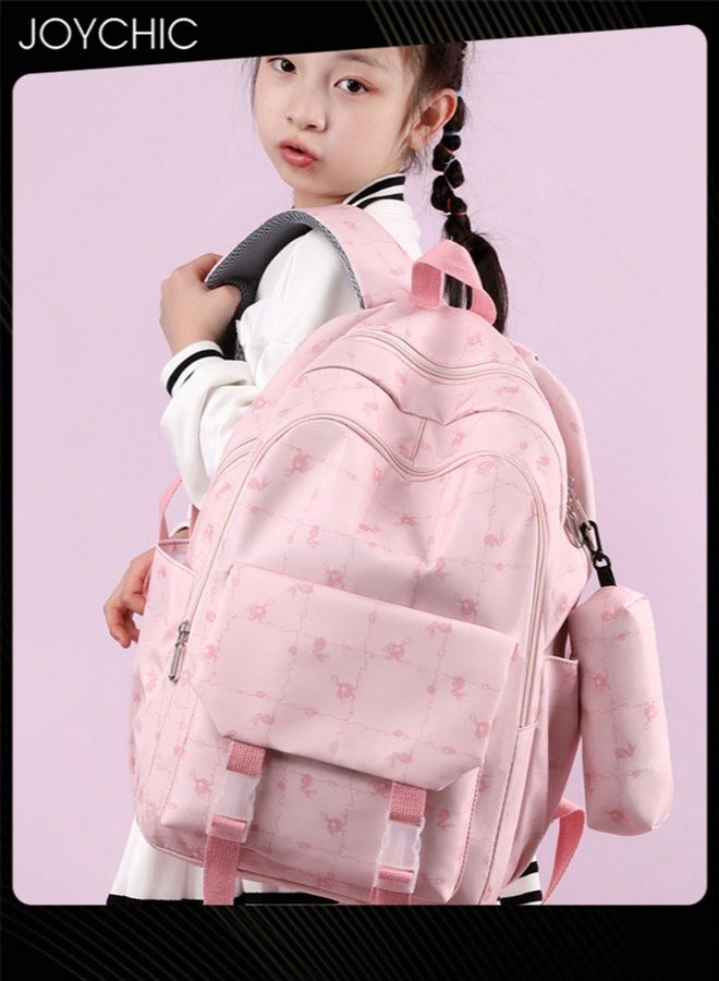 Joychic حقيبة ظهر مدرسية لطيفة مطبوعة برسومات جرافيكية مع جراب قلم رصاص وحقيبة ظهر خفيفة الوزن وسعة كبيرة تناسب مقاس 15/15.6 بوصة - Image 1