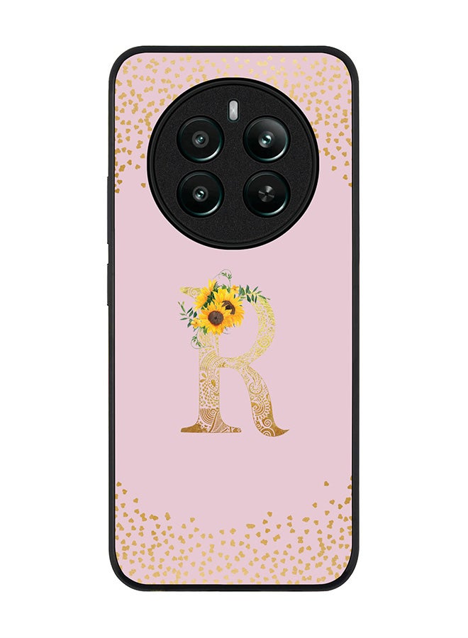 Stylizedd Rugged Black edge case for Realme 12 Plus 5G / Realme 12 4G, Slim fit Case Cover - Custom Monogram Initial Letter Floral Pattern Alphabet - R (Pink ) - Image 1
