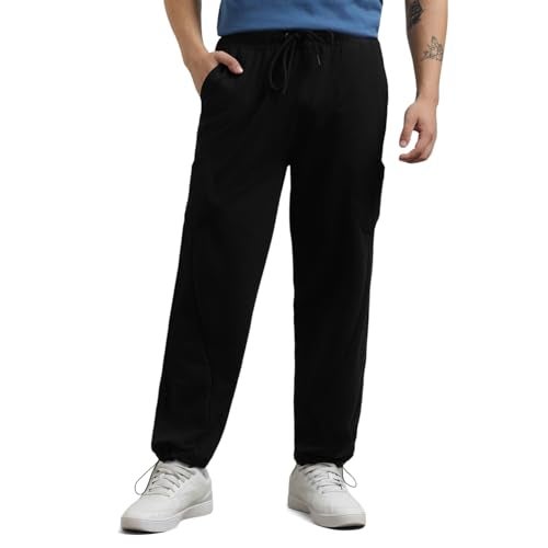 NOBERO Men Mid Rise Straight Sweatpants (1M-BWJG-R0123_Black, Large) - Image 1
