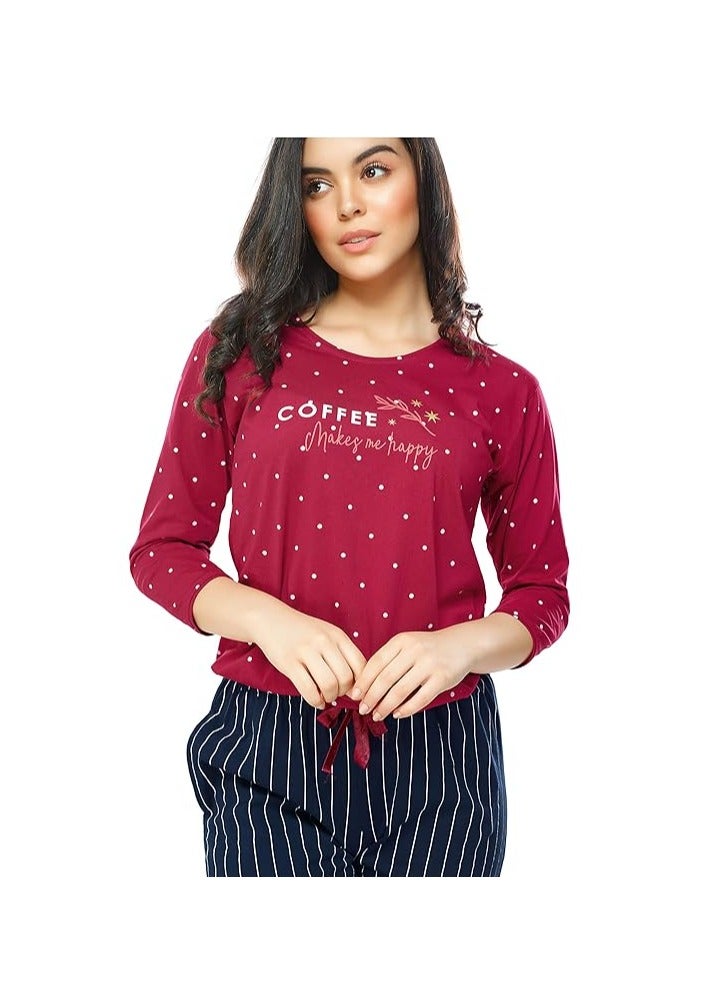 Accessorize Kingdom Women's Cotton Dot Printed Night Suit Set Of Top & Pajama Set  - Image 2