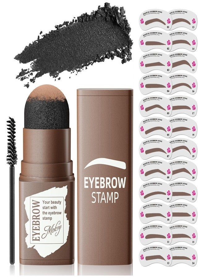 OETUIOW Eyebrow Stamp Stencil Kit - Eye Brow Stencil Kit for Beginners, Brow Stencil and Stamp Kit Long-lasting, Smudge-Proof & Waterproof, 24 Reusable Eyebrow Shapes Stencils for Perfect Brow (Dark Black) - Image 1