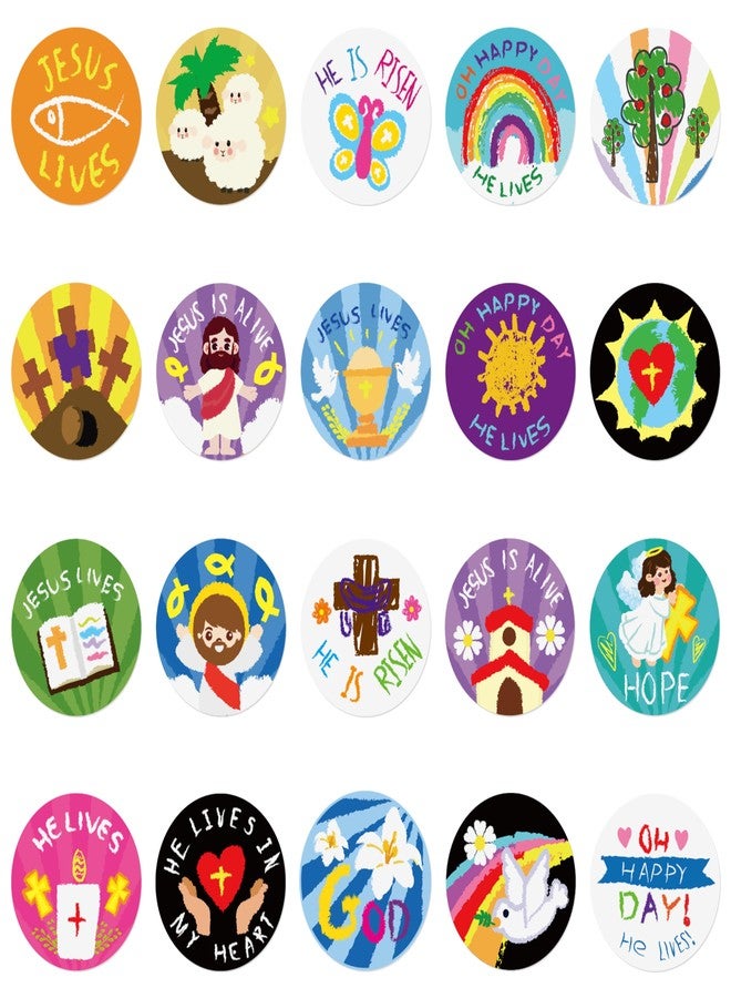 Haooryx Easter Kids' Stickers Sheets - 600pcs Easter Christian Religious Sticker Sheets Drawing Cartoon Religious Jesus Kids Cute He is Risen He Lives Self-Adhesive Gift Wrapping Tags Sunday School - Image 1