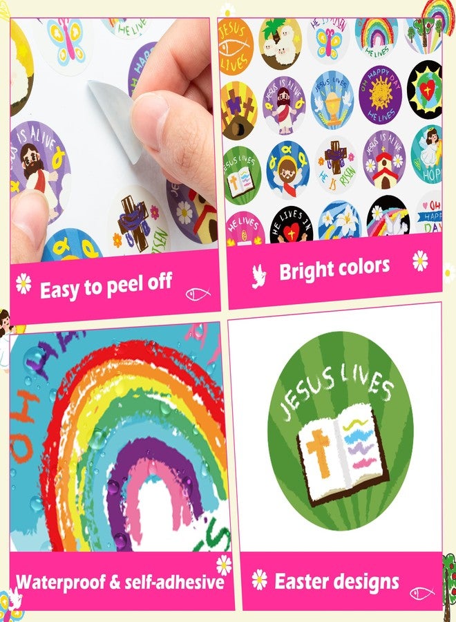 Haooryx Easter Kids' Stickers Sheets - 600pcs Easter Christian Religious Sticker Sheets Drawing Cartoon Religious Jesus Kids Cute He is Risen He Lives Self-Adhesive Gift Wrapping Tags Sunday School - Image 3
