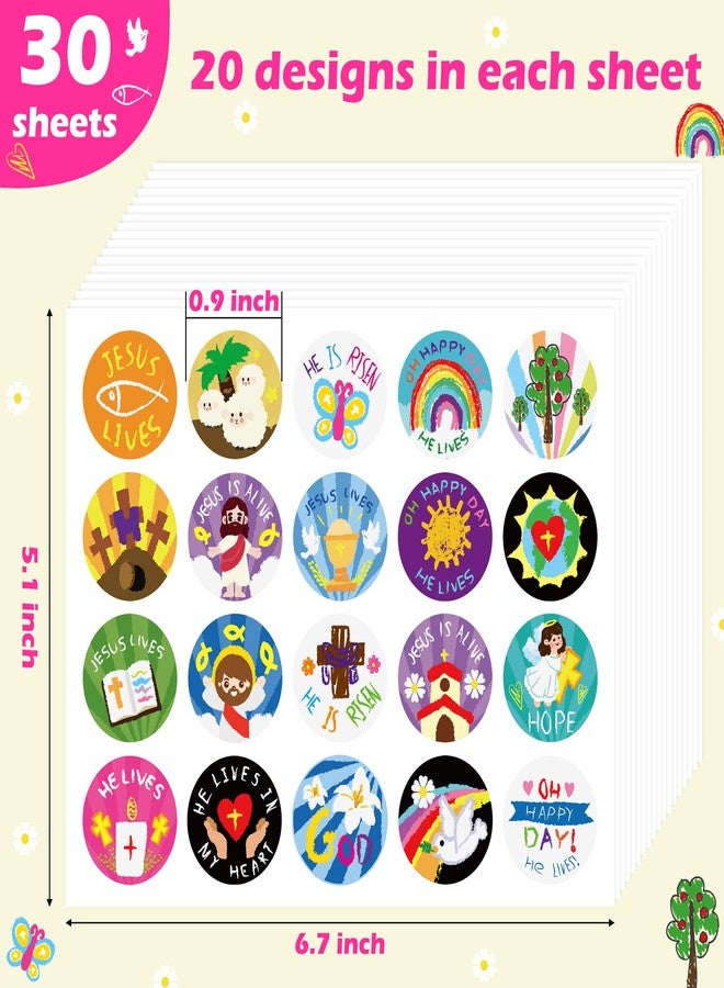 Haooryx Easter Kids' Stickers Sheets - 600pcs Easter Christian Religious Sticker Sheets Drawing Cartoon Religious Jesus Kids Cute He is Risen He Lives Self-Adhesive Gift Wrapping Tags Sunday School - Image 2