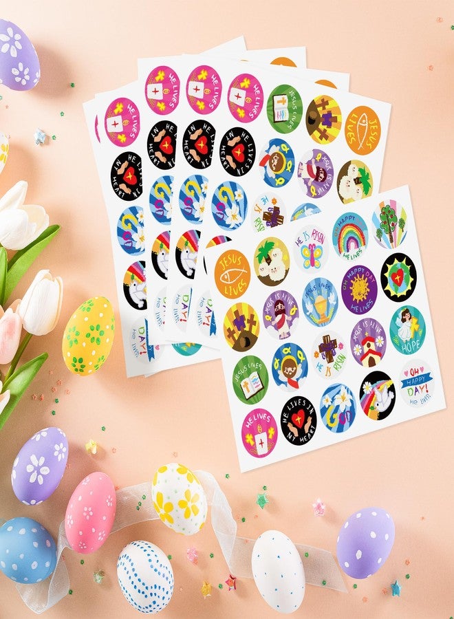 Haooryx Easter Kids' Stickers Sheets - 600pcs Easter Christian Religious Sticker Sheets Drawing Cartoon Religious Jesus Kids Cute He is Risen He Lives Self-Adhesive Gift Wrapping Tags Sunday School - Image 4