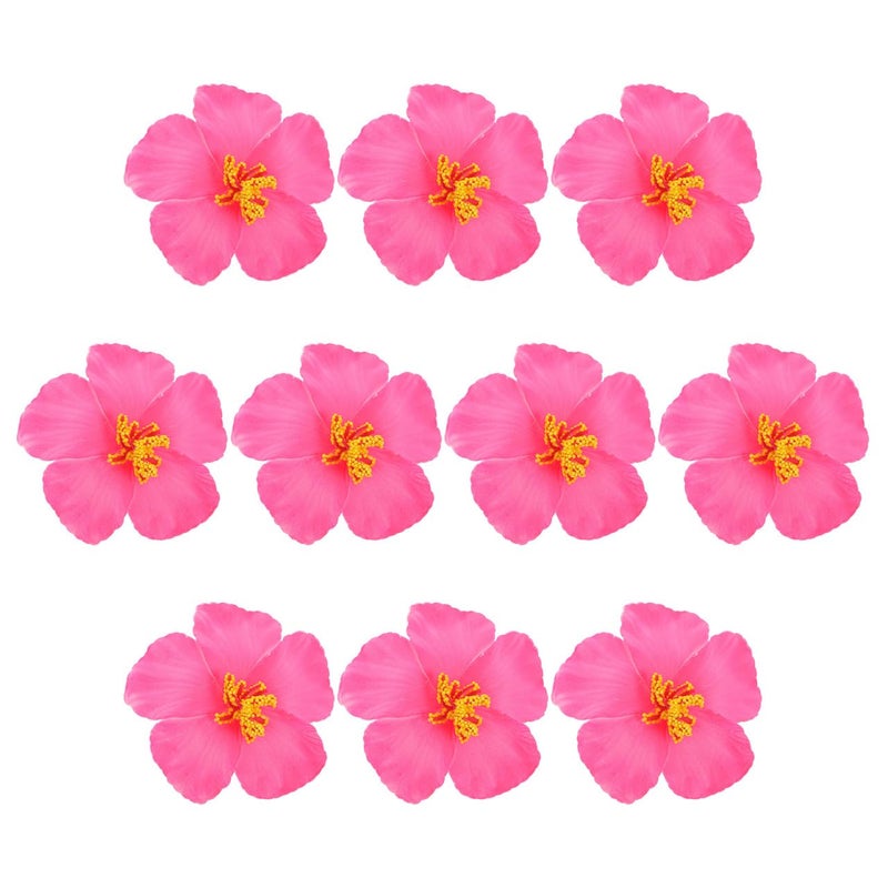 HOMSFOU 10PCS Hawaiian Faux Flowers Hibiscus Flowers Decoration Artificial Tropical Flowers Vivid Flowers for Hawaiian Luau Tabletop Decoration Party Favors Supplies DIY Decoration (Pink) - Image 1