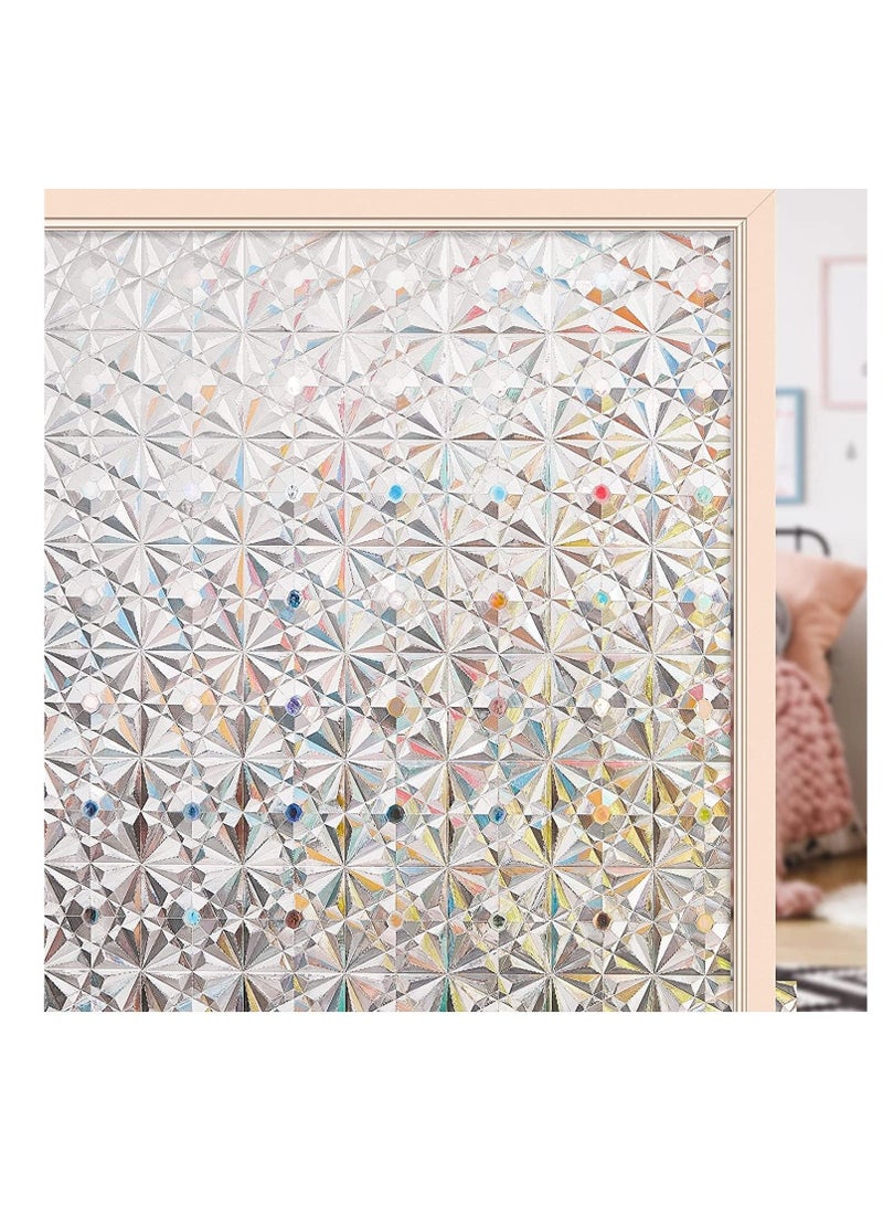 Captaintech 17.7x39.5in Window Privacy Film Antique Frosted Stained Glass Window Clings, 3D Decorative Prism Stickers Non-Adhesive Static Bathroom Door Coverings UV Sun Blocking Iridescent Decals - Image 1