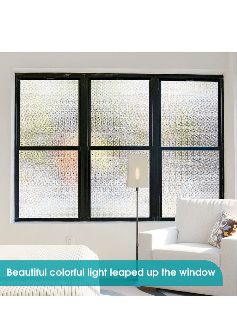 Captaintech 17.7x39.5in Window Privacy Film Antique Frosted Stained Glass Window Clings, 3D Decorative Prism Stickers Non-Adhesive Static Bathroom Door Coverings UV Sun Blocking Iridescent Decals - Image 4