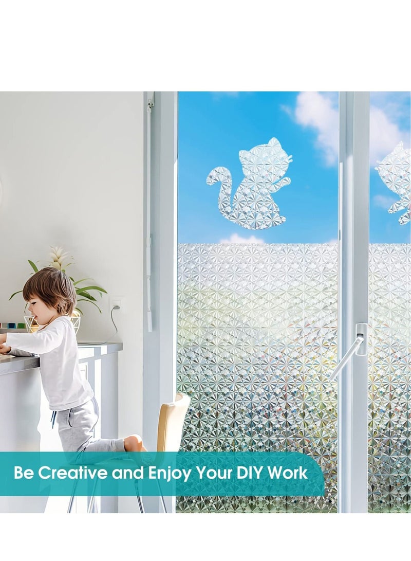 Captaintech 17.7x39.5in Window Privacy Film Antique Frosted Stained Glass Window Clings, 3D Decorative Prism Stickers Non-Adhesive Static Bathroom Door Coverings UV Sun Blocking Iridescent Decals - Image 5