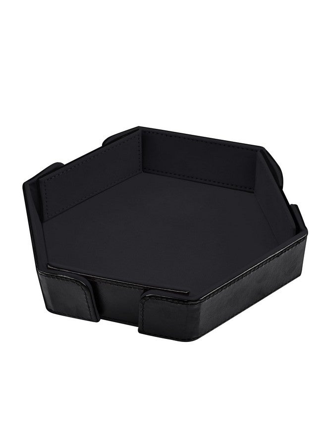 SIQUK Magnetic Folding Dice Tray Hexagon Dice Rolling Tray PU Leather Dice Trays Foldable Dice Holder Dice Rolling Mat Storage Box for D&D RPG Dice Games, Black - Image 1