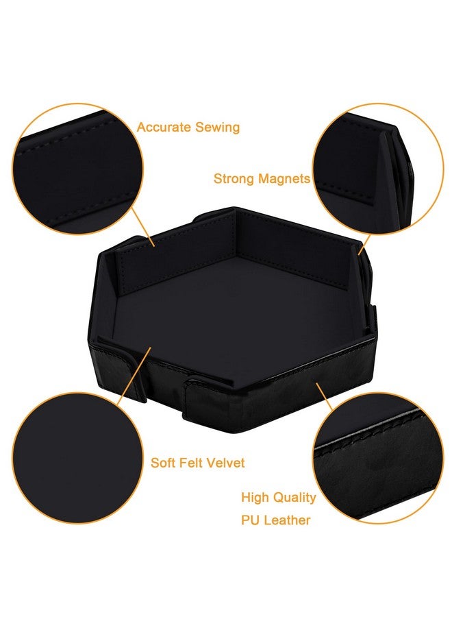 SIQUK Magnetic Folding Dice Tray Hexagon Dice Rolling Tray PU Leather Dice Trays Foldable Dice Holder Dice Rolling Mat Storage Box for D&D RPG Dice Games, Black - Image 3