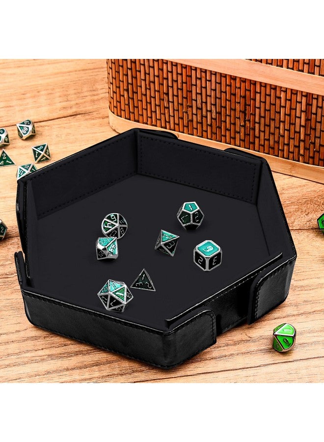 SIQUK Magnetic Folding Dice Tray Hexagon Dice Rolling Tray PU Leather Dice Trays Foldable Dice Holder Dice Rolling Mat Storage Box for D&D RPG Dice Games, Black - Image 4