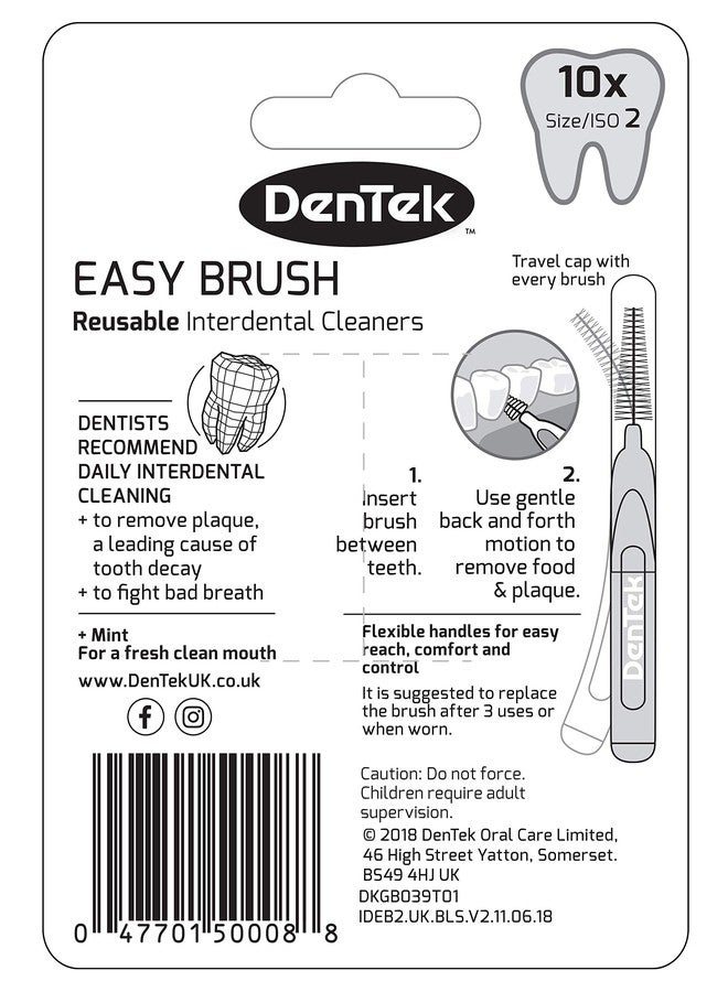 DenTek Easy Brush Interdental Brushes, ISO2/0.5mm for Removing Food and Plaque Between Teeth. 10 Pack - Image 2