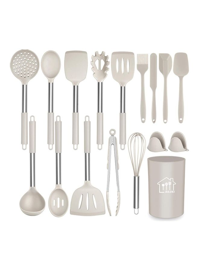 14-Piece Silicone Cooking Utensil Set Grey One Size - Image 1