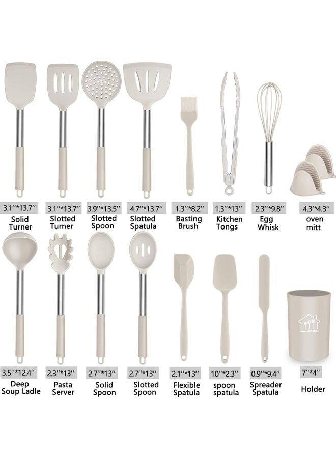14-Piece Silicone Cooking Utensil Set Grey One Size - Image 2