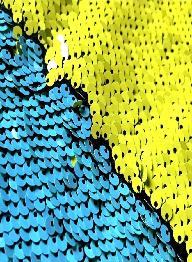 penepico Sensory Wall Sequin Flip Fabric for Kids,0.2" Large Sequins Sensory Materials Fidget Play Items for Toddlers,Tactile Stimulation,Reversible Mermaid Fabric (5 yd, Yellow + Sky Blue) - Image 2