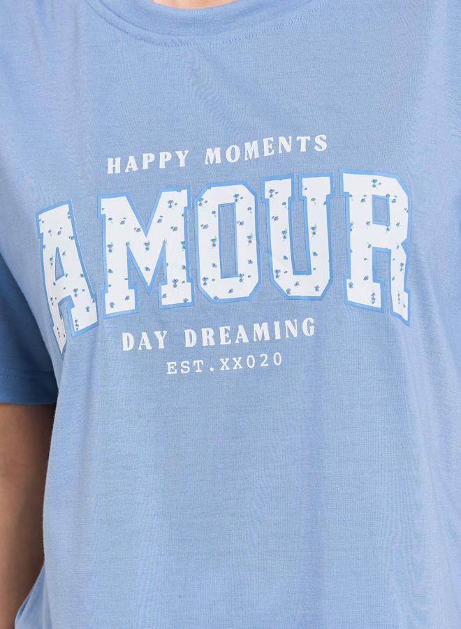 Styli Blue Amour Graphic Drop Shoulder T-Shirt and Pyjama Set - Image 4