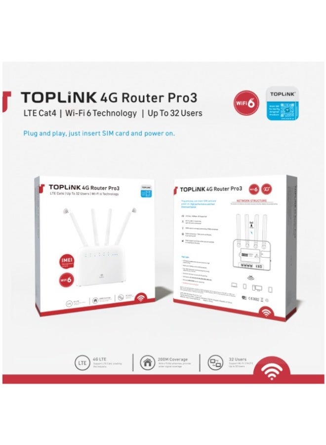TOPLINK 4G ROUTER PRO3 LTE CAT 4 WIFI 6 WITHOUT BATERY
