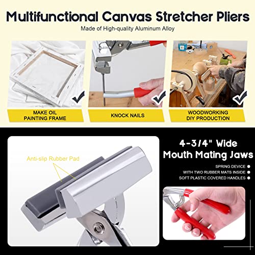 Mardatt 3 Pcs Heavy Duty Canvas Stretcher Pliers and Staple Remover and Tack Puller Tool, Aluminum Alloy Canvas Stretching Pliers with Spring Rubber Handle for Stretching Canvas Clamp Oil Painting - Image 3
