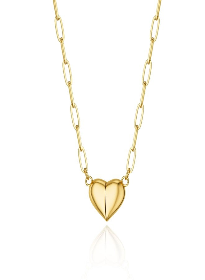 Tewiky Cute Heart Necklace Tiny 14k Gold Plated Heart Pendant Choker Necklaces Small Gold Heart Paperclip Chain Necklace for Women Dainty Gold Necklace Gifts for Her - Image 1